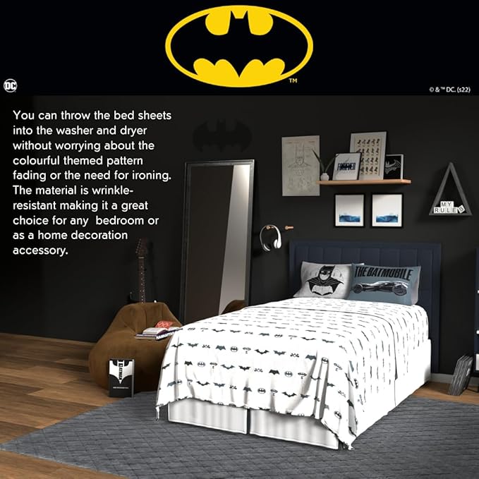 Franco Collectibles Batman Bedding Super Soft Microfiber Queen Sheet Set, College Dorm Essentials, (Officially Licensed Product)