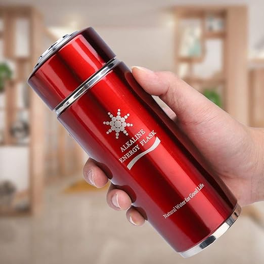 Alkaline Water Glass, Stainless Alkaline Water Bottle Portable Nano Balance Bio Energy Lonizer Cup Flask Portable Water Filter for Hiking, Camping(Red)