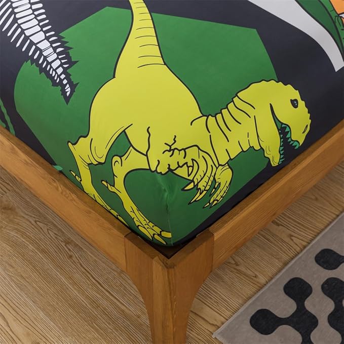 qjmiaofang Dinosaur Sheets Full Size for Boys Dinosaur Sheet Set 4Pieces Ancient Dinosaur Flat Sheet Set T-Rex Flat Sheet Animals Printed Dinosaur Bed Sheet 1 Fitted Sheet 1 Flat Sheet 2 Pillowcases