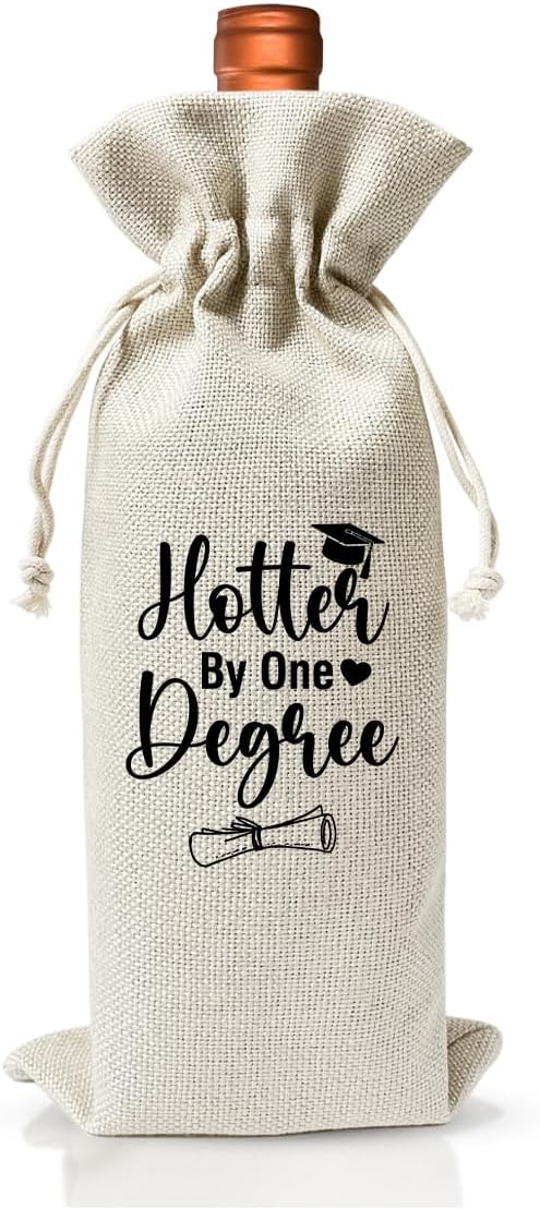 Graduation Wine Bag, Hotter By One Degree Wine Gift Bag For Her Masters Graduates College Grad, Burlap Wine Bottle Cover Bag For Graduation, Graduation Party Supplies Or Favors Or Decoration