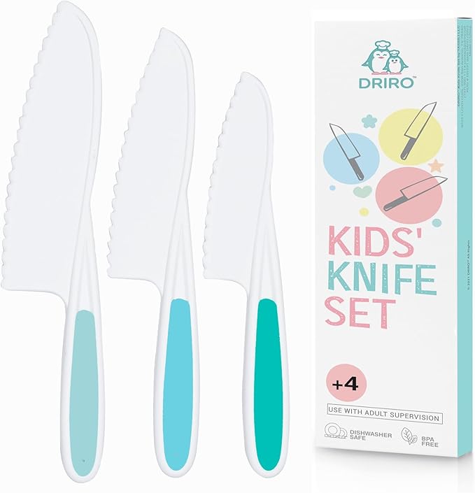 Kid Knives 3 Piece Nylon Kitchen, Kid Safe Knives, Kids Knives for Real Cooking, Toddler Knives Kids Knife Set for Cooking and Baking Kid Friendly Knives - (Multi Blue)