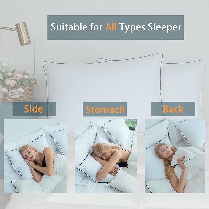 Luxury Hungarian White Goose Down Pillows Standard Size (Pack of 2) - 750 Fill Power - 500 Thread Count 100% Cotton Shell - Soft and Support Down Bed Pillow for Sleeping - Standard (20 x 26”)