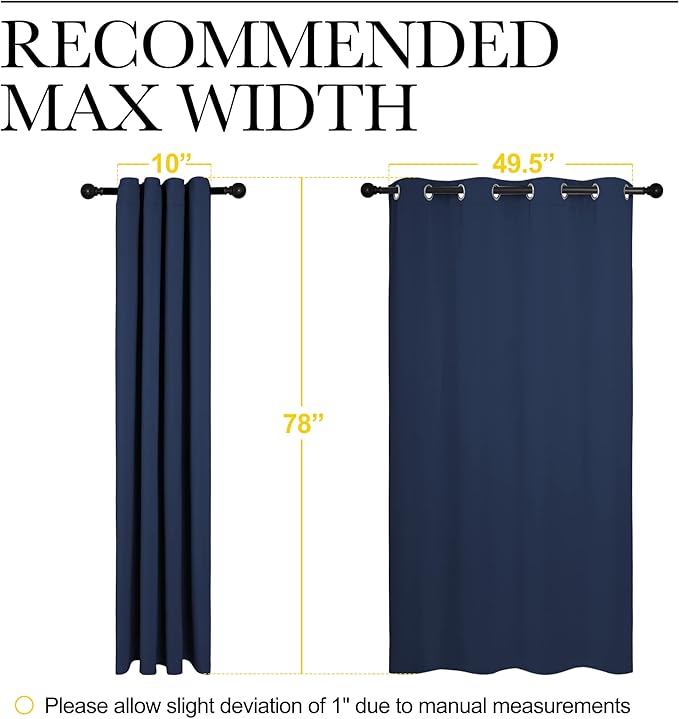 NICETOWN Navy Blackout Curtains 78" Long for Living Room, Thermal Insulated Window Treatment Light Reducing Room Darkening Drapes for Boys Kids Bedroom, Classroom, Apartment (55" W x 78” L， Set of 2)