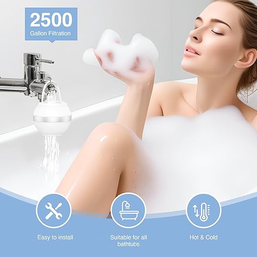 Bathtub Water Filter-Bath Ball Faucet Filter-2 Filter Cartridges，8-Layer Filtration、Pollution Reduction、Make Skin and Hair Healthier and Smoother