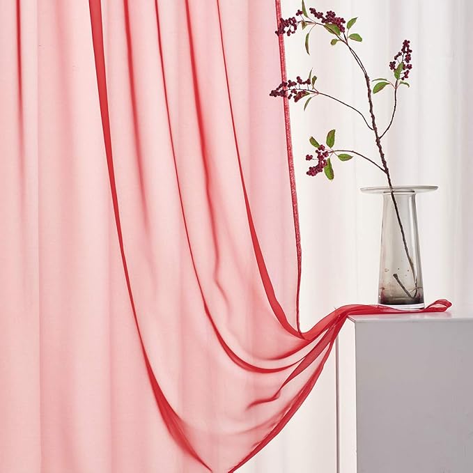 Red Sheer Curtains 95 Inches Long Translucent Solid Color Red Sheer Curtains 95 Inch Length Volie Rod Pocket Red Sheer Curtains for Bedroom Living Room Party 52x95