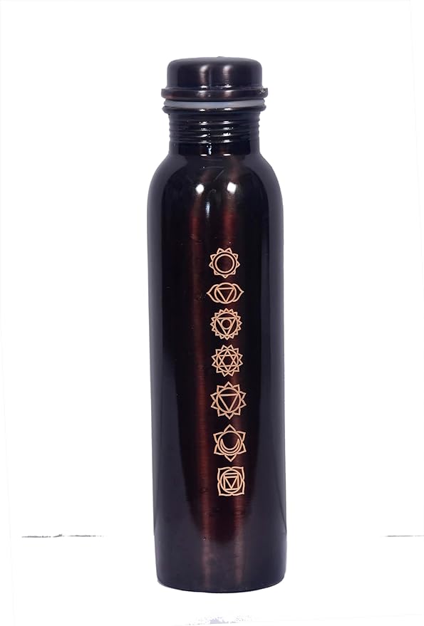 Copper Bottle For Drinking Water 33 Oz Ayurvedic Leak Prooflid 7 Chakras Vintage Design Durable Lightweight Hand Washable Vessel Clean Cool Water Natural Mineral Boost Energy Safe Water Utensil