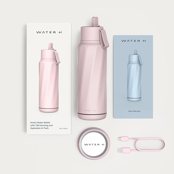 Vita Insulated Smart Water Bottle, Intake Tracker, Water Safety Analyzer, LED Reminder, BPA Free, 18 oz Double Wall Vacuum Stainless Steel Thermos (Flip Lid + Straw), Ideal Gift for Dad