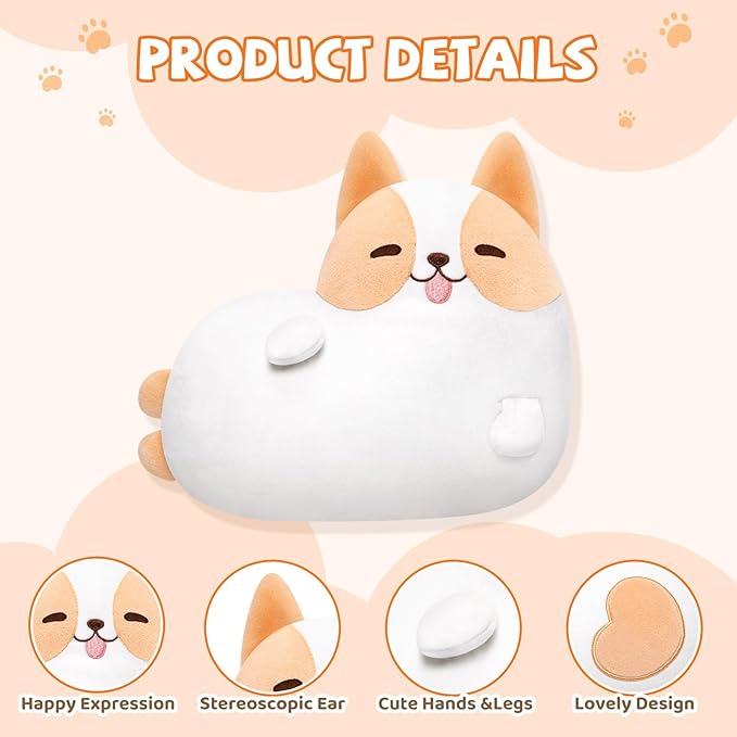 Corgi Plush Stuffed Animals, Cute Dog Plushies Stuffed Toy Pillow, Kawaii Plushies Heart Shape Pillow, Puppy Squishy Plushies Cuddle Pillows for Kids & Adults