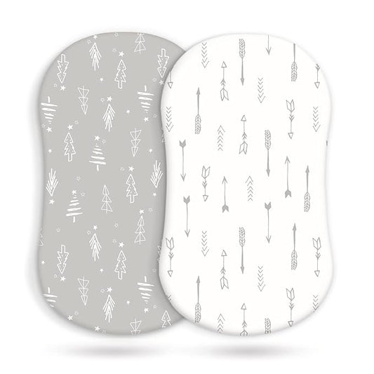GRSSDER Stretchy Ultra Soft Fitted Bassinet Sheet Set 2 Pack, Universal Fit for Bassinets Baby Cradle Moses Basket Oval Rectangle Mattress, Christmas Trees/Arrows Bassinet Sheets for Girls and Boys