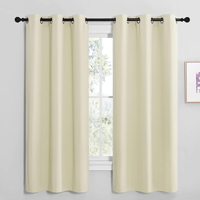 NICETOWN Kitchen Curtains for Decoration, Thermal Insulated Grommet Room Darkening Draperies/Panels for Laundry (Beige, 2 Panels, W42 x L68 inches)