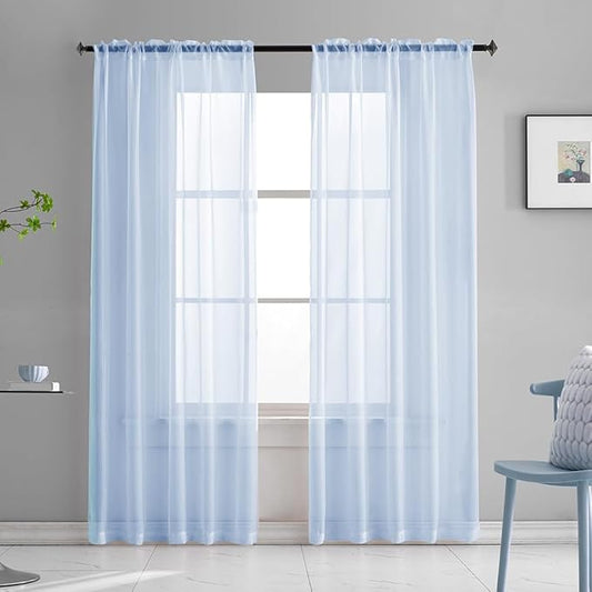 Sky Blue Sheer Curtains 108 Inches Long for Bedroom Rod Pocket Sheer Voile Curtains Panels Light Filtering Baby Blue Sheer Drapes for Windows/Living Room/Boys/Kids Room 52x108 2 Panels