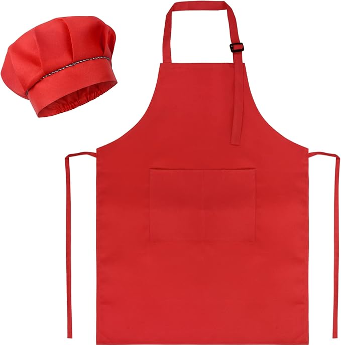 SUNLAND Kids Apron and Hat Set Children Chef Apron for Cooking Baking Painting