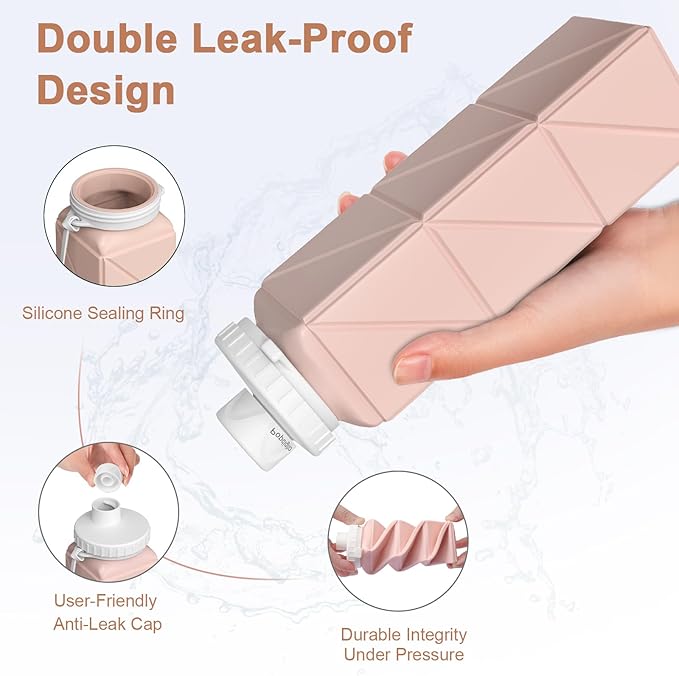 Collapsible Water Bottles 2 pack Travel Water Bottle Portable Hiking Water Bottle Leakproof Reusable BPA Free Silicone Water Bottles Durable Lightweight Bottle for Travel Camping Gym Sports