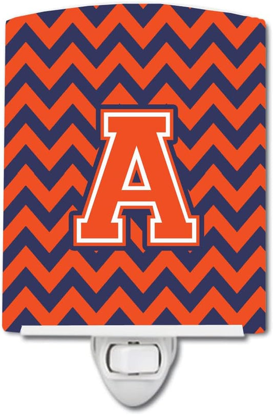 Caroline's Treasures CJ1042-ACNL Letter A Chevron Orange and Blue Ceramic Night Light Compact, UL-Certified, Ideal for Bedroom, Bathroom, Nursery, Hallway, Kitchen, 6x4x3, Multicolor