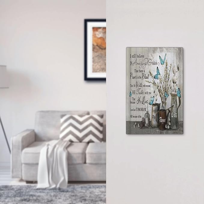 Blue Butterfly Rustic Flower Inspirational Quotes 1 Gang Light Switch Covers No Device Wall Plate Decorative Blank Switchplate Electrical Faceplate for Farmhouse Country Bedroom Decor