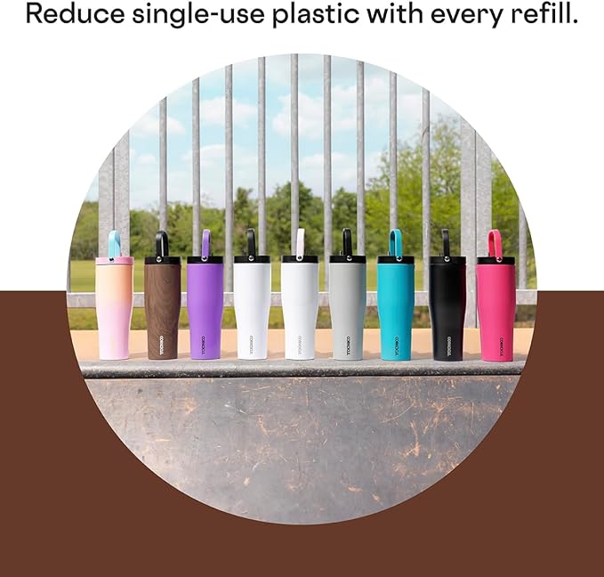 Corkcicle Go Cup XL Insulated Tumbler with Lid and Straw, Walnut Wood, 30 oz – Reusable Water Bottle Keeps Beverages Cold for 12hrs – Cupholder Friendly Tumbler, Leak-Proof Design