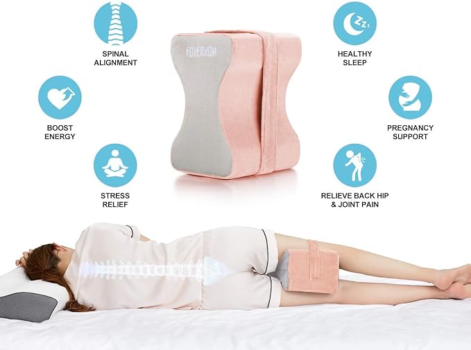 foverhom Memory Foam Knee Pillow,Orthopedic Leg Pillow for Sciatica Relief,Back Pain, Pregnancy, Leg Pain, Hip Pain and Sciatica Relief,Pink Peach