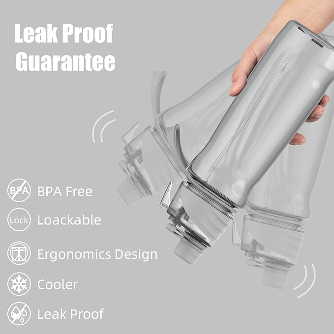 FEIJIAN Mist Water Bottle,32oz Sports Water Bottle with 2-IN-1 Mist & Sip Function, BPA-Free Plastic Water Bottles, Misting Water Bottle, Leakproof & Lightweight, Ideal for Fitness and Outdoor, Gray