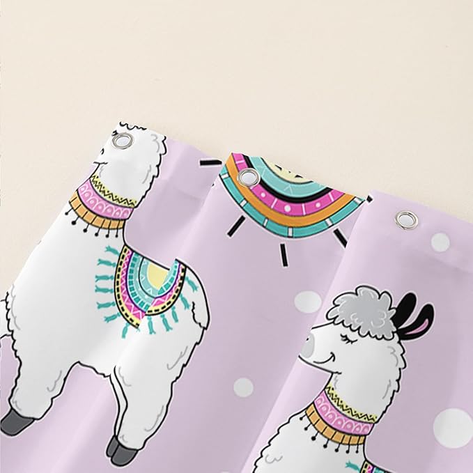 AILONEN Cool Llama Shower Curtain,Purple Desert Cactus Llama Bath Curtain,Polyester Water for Bathroom with 12 Plastic Hooks,72" W*84" H Purple