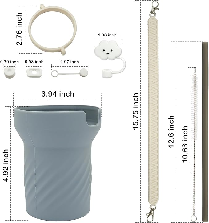 Accessories Set for Stanley 40oz including 6PCS Silicone Spill Proof Stopper 1PCS Straw Cover 1 PCS Siliconce Boot Sleevec 1 PCS Silicone Water Bottle Handle Strap 1PCS Straw & Cleaning Brush