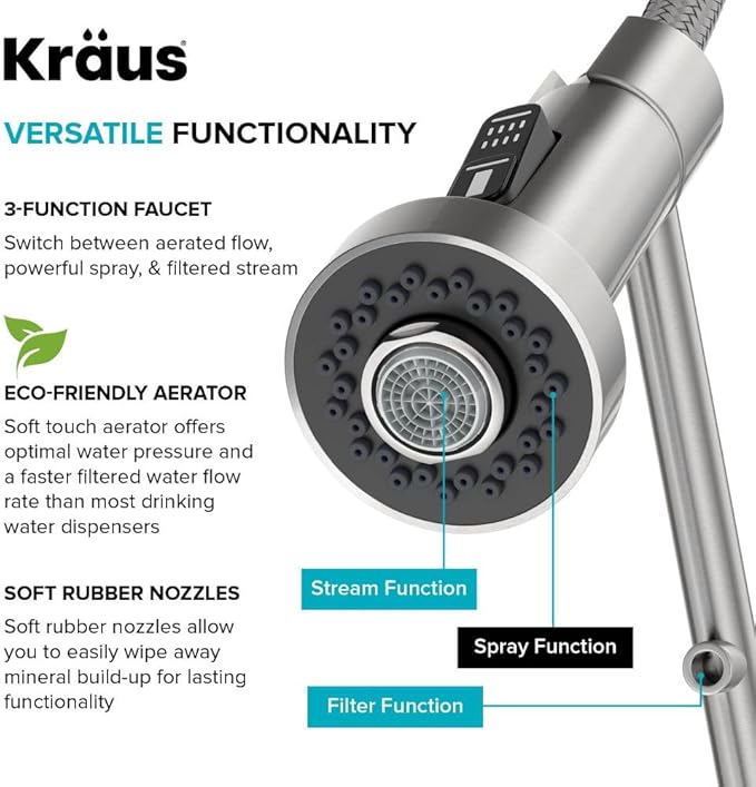 KRAUS Bolden 2-in-1 Commercial Style Pull-Down Single Handle Water Filter Kitchen Faucet for Water Filtration System in Matte Black, KFF-1610MB