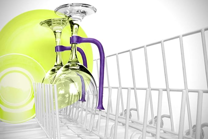 8 Pack Silicone Stemware Saver Flexible Stemware Holder Dishwasher Wine Glass Protector Tether Silicone Dishwasher Attachment Purple by PPX