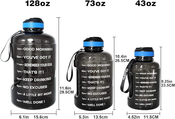QuiFit Motivational Gallon Water Bottle - with Straw & Time Marker BPA Free Large Reusable Sport Water Jug with Handle for Fitness Outdoor Enthusiasts Leak-Proof