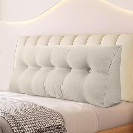 Large Triangular Headboard Pillows Long Backrest Positioning Support Bolster Cushion for Daybed Fluffy Quality Plush Body Wedge Pillow with Removable Cover(White-Full-54x8x20in)