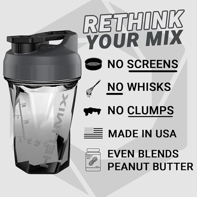 HELIMIX 1.5 Vortex Blender Shaker Bottle Holds Upto 20oz | No Blending Ball or Whisk | USA Made | Portable Pre Workout Whey Protein Drink Shaker Cup | Mixes Cocktails Smoothies Shakes | Top Rack Safe
