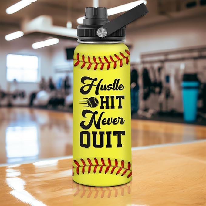 SANDJEST Softball Water Bottle 32oz Stainless Steel Insulated Bottles for Men Women Sports Lovers Fan Players Coach - Softball Gifts for Birthday Christmas
