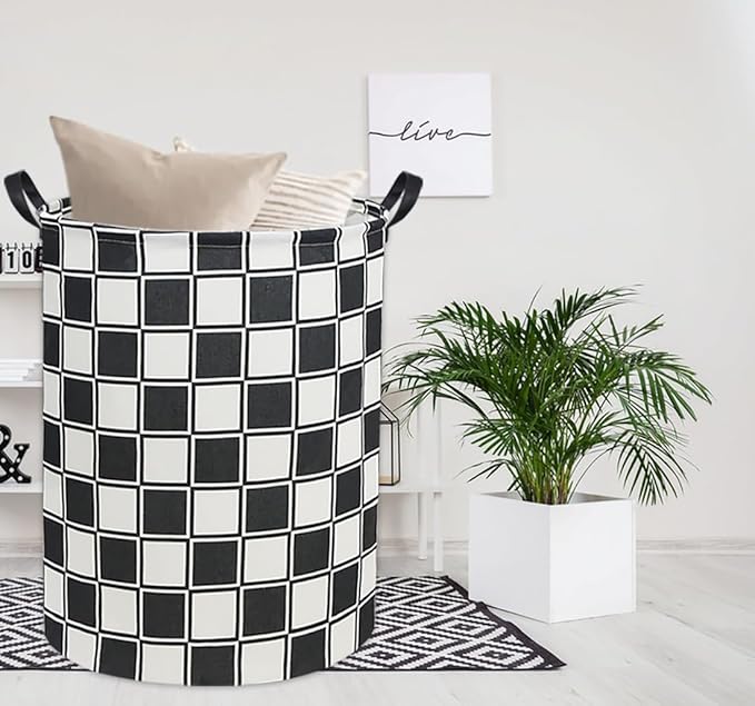 Checkerboard Kids Laundry Basket Baby Hamper Balck White Checkered Toy Storage Bin for Boys Room Decor Baby Nursery Hamper Gift Baskets for Bedroom Bathroom(Balck White Checkered)