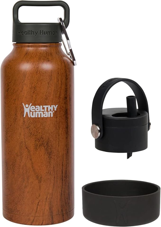 32oz Healthy Human Bottle Bundle with Insulated Bottle, Straw Lid & Bumper Boot - 32oz Harvest Maple Wood