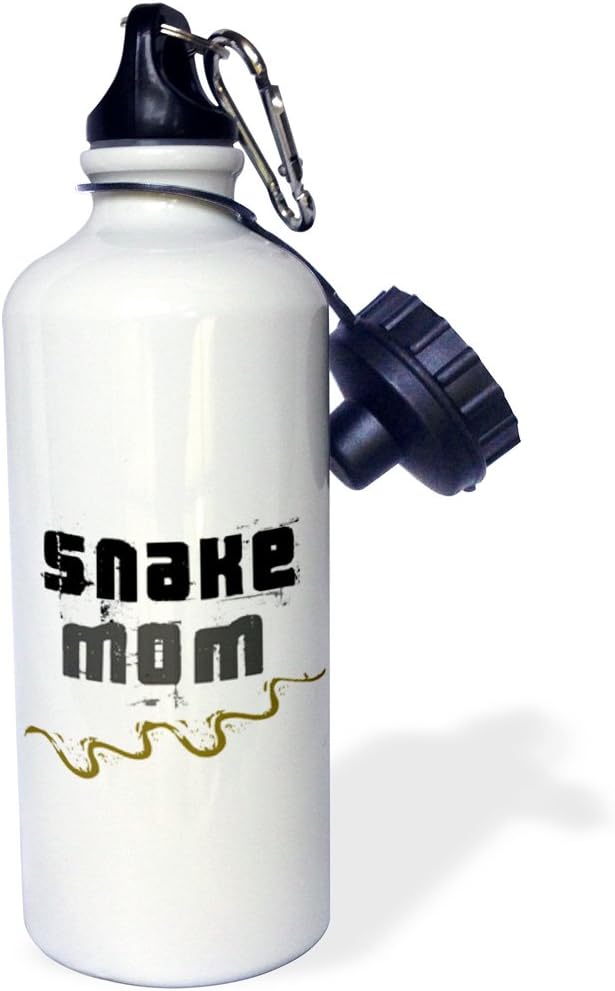 3dRose "Snake Mom-for snake reptile lovers enthusiasts and pet owners-with curvy track marks-Serpents" Sports Water Bottle, 21 oz, White