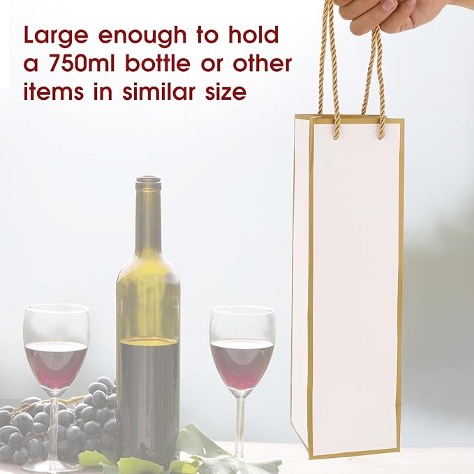 Wine Gift Bags 2 PCS Luxury Wine Bottle Gift Bags, 4"X4"X13.8" Reusable Liquor Bags with Gold Foil Print, Gold Foil White Wine Bags for Party Wedding Party Anniversary Champagne Wine Bags with Handles