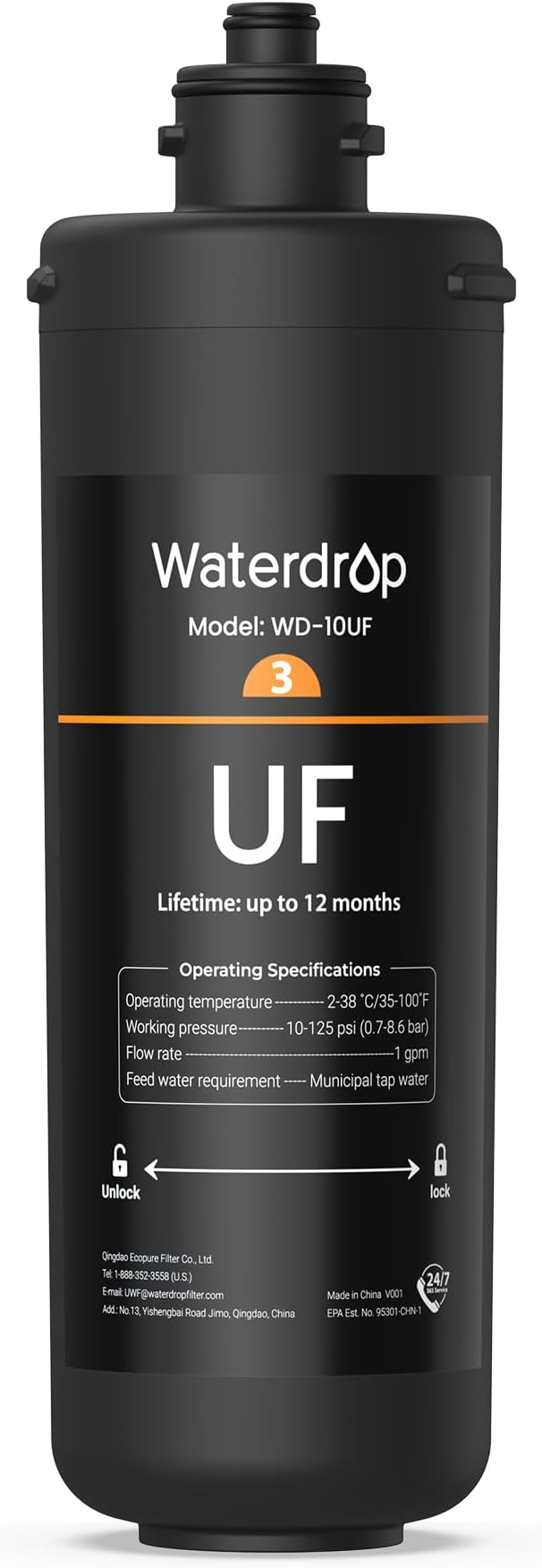 Waterdrop 10UF Under Sink Water Filter, Replacement for Waterdrop WD-TSA-UF 3-Stage Ultra-Filtration Under Sink Water Filter System, 1 Pack