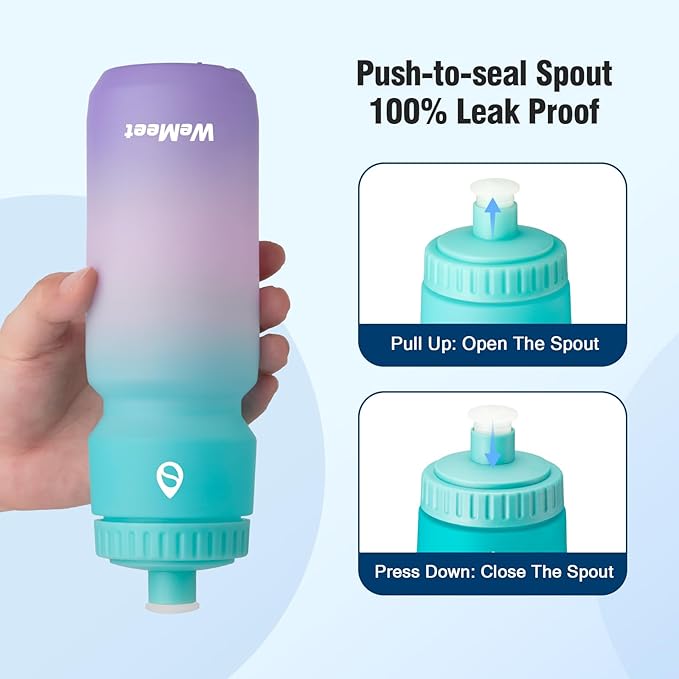 Lightweight Bike Water Bottle 24oz, BPA Free, Cycling Squeeze Bottle, Leak Proof Sport Water Bottle with Capacity Scale, for Cycling, Gym (Black & Green Pink Purple, 2 Pack)