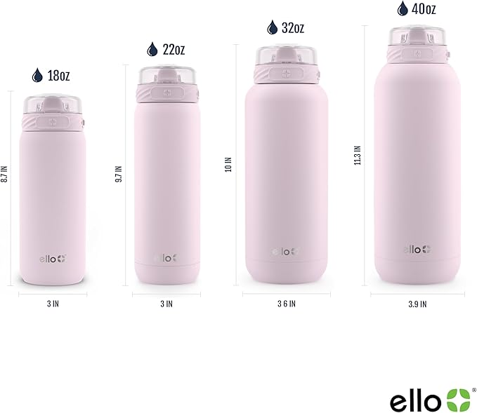 Ello Cooper 18oz Stainless Steel Water Bottle with Straw and Carry Handle, Double Walled and Vacuum Insulated Metal, Leak Proof Locking Lid with Soft Silicone Spout, Reusable, BPA Free, Cashmere Pink
