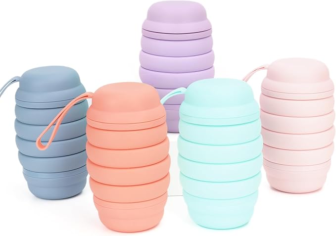 Collapsible Water Bottle, 16 oz. Reusable Water Bottle, Travel Water Bottle, Pill Storage, On the Go, Outdoors, Silicone Water Bottle, BPA Free, Vitamin Storage. (Cyan)