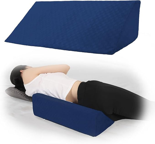 Bed Wedge Pillow for Side Sleeping Sponge Filled Body Positioning Triangle Pillow Suitable for Pregnancy and Surgery Prevent Bed Sore for Leg and Back Support with Pillow Case (Dark Blue)