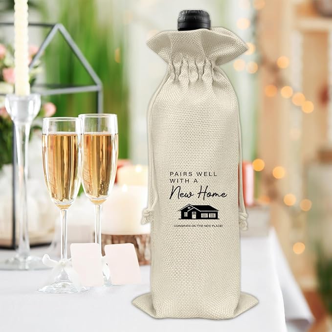 HOIJAUMAI Housewarming Gift Wine Bag, Client Gift From Realtors, House Warming Gifts New Home Wine Bag Gift, Pairs Well with a New Home Burlap Drawstring Wine Bag, Housewarming Party Decoration