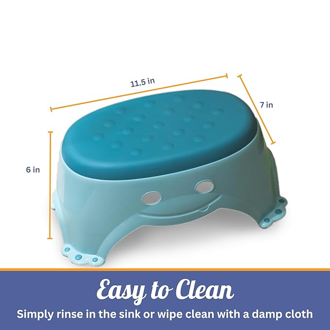 Mommy's Helper Step Up Step Stool - Non-Slip Teal Stepstool with Cute Smiley Face, 14x8.5/6.5 inches, Perfect for Kids' Handwashing, Brushing Teeth, and Potty Training