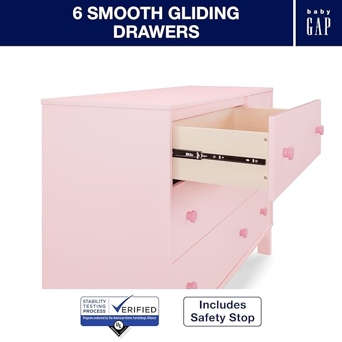 GAP babyGap Legacy 6 Drawer Dresser with Interlocking Drawers - Greenguard Gold Certified, Blush Pink/Dark Pink