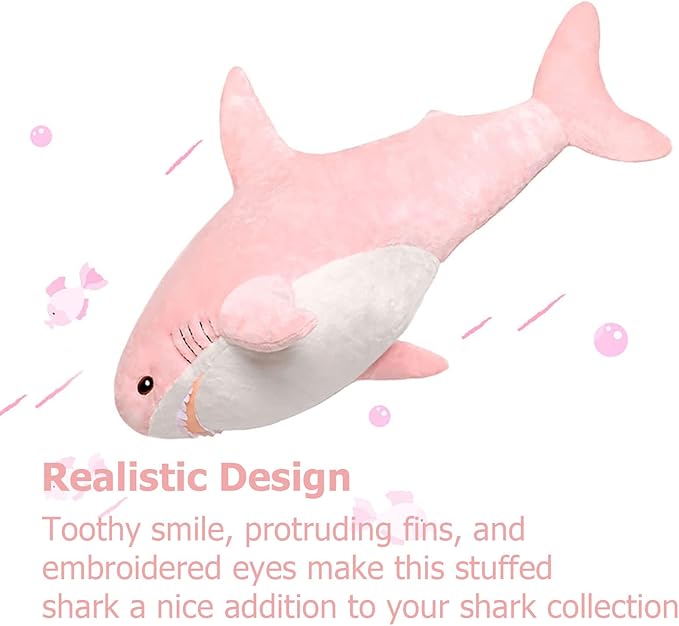MorisMos Shark Pillow Giant Stuffed Shark, Baby Shark Plush Toy Shark Toys, Big Shark Stuffed Animal, Pink, 32in