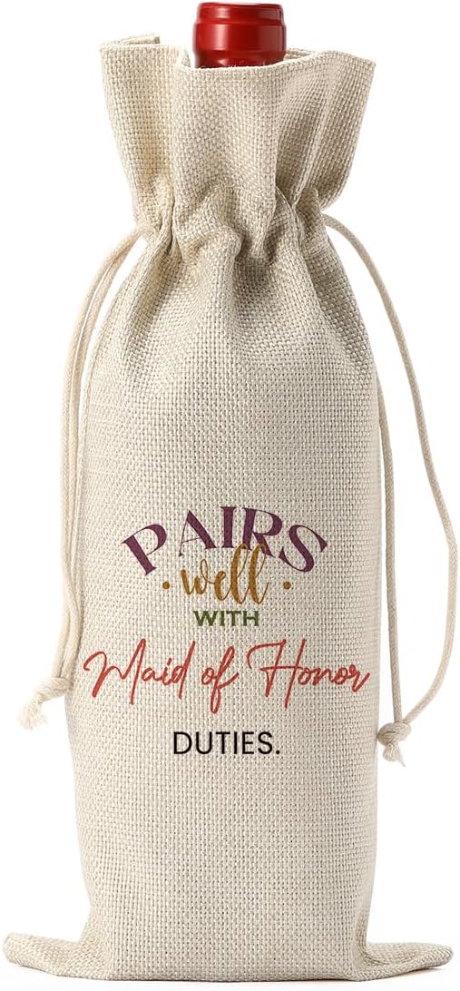 Maid of Honor Bridesmaid Proposal Gifts, Maid of Honor Bridesmaid Wine Bag, Wedding Engagement Gift for Maid of Honor Bridesmaid Wine Bottle Bag, Pairs Well with Maid of Honor Duties Wine Bags