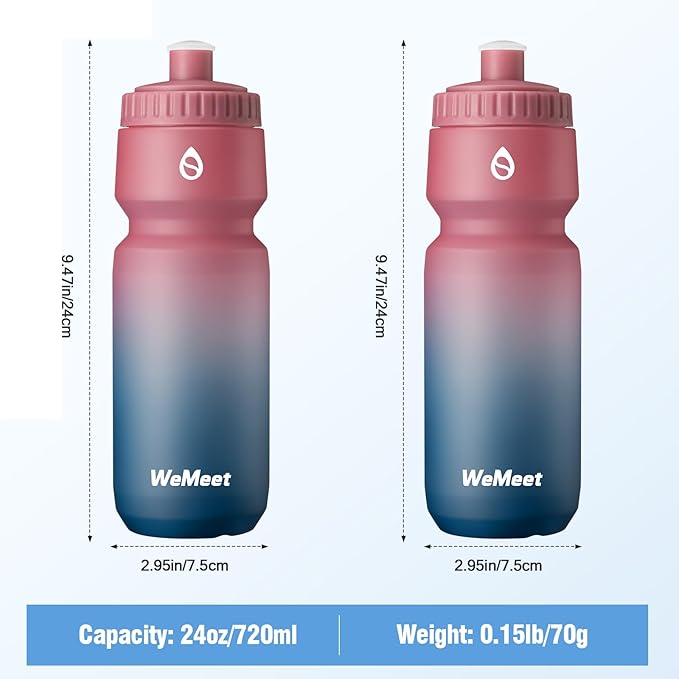 Leak Proof Cycling Water Bottle with Capacity Scale, BPA Free, 24oz Mountain Bike Squeeze Bottle, BPA Free, for Cycling, Fitness, Running, Hiking (Red Blue, 2 Pack)