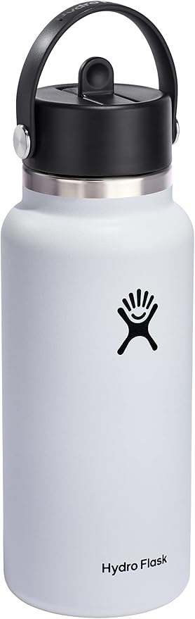 HYDRO FLASK Wide Mouth vacuum insulated stainless steel water bottle with leakproof closeable straw lid for cold water drinks, sports, travel, car and school