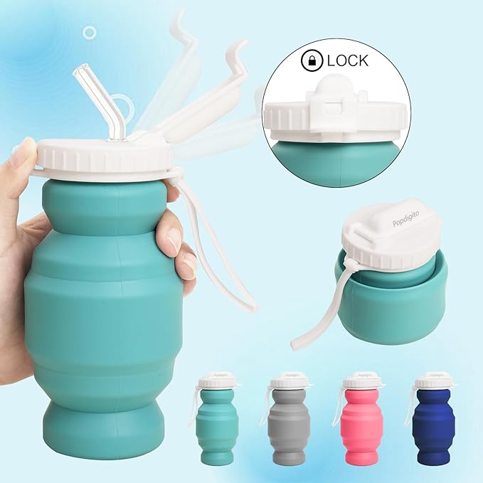 Collapsible Water Bottles,BPA-Free Leak-Proof Silicone Foldable Water Bottle Cup 20.6oz,Durable Lightweight Bottle for Gym Travel Camping Hiking Running (Type2 green little 320ml)