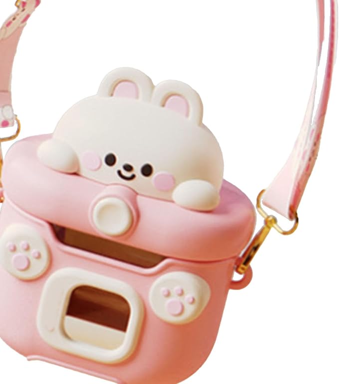 Camera Cup for Kids and Adults with Straw, 550ml Portable Cartoon Water Bottle for Office and Outdoor ()