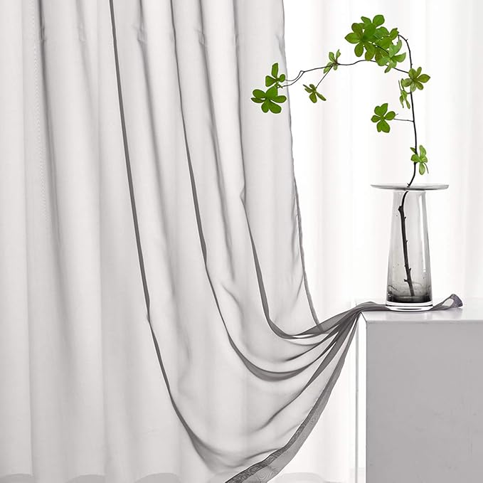 Gray Sheer Curtains 108 Inches long 2 Panels Grey Curtains 108 Translucent Voile Solid Color Window Treatment Rod Pocket Grey Drapes for Bedroom Living Room 2 Panels 52x108