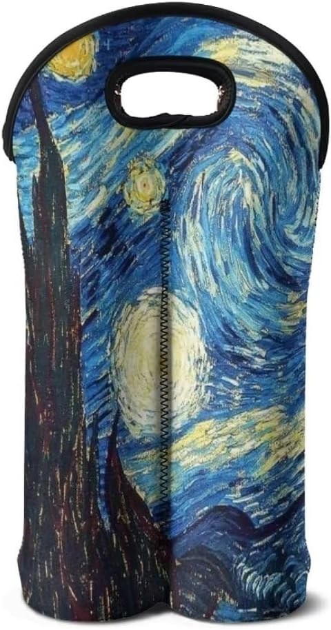 doginthehole Blue Night Sky Wine Bottle Holder 2 Bottle Wine Carrier with Divider for Travel, Starry Sky Print Wine Storage Tote Bag Portable Wine Gift Bag Insulated Sleeve Champagne Carrier Bag